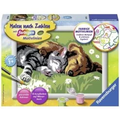 RAVENSBURGER 28015 - Malen Nach Zahlen - Tiefer Schlaf Hund Und Katze, Malset