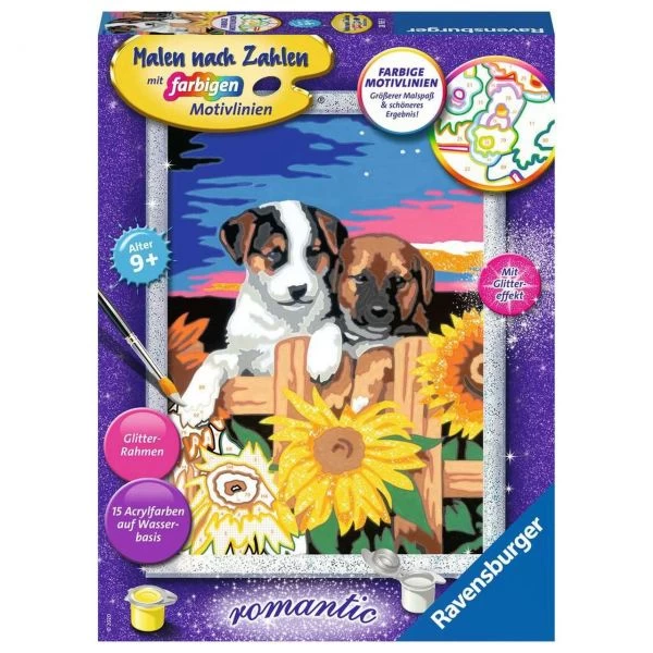RAVENSBURGER 28765 - Malen Nach Zahlen - Welpen Im Sonnenuntergang